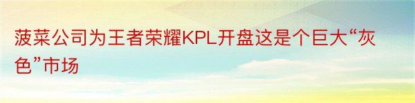菠菜公司为王者荣耀KPL开盘这是个巨大“灰色”市场
