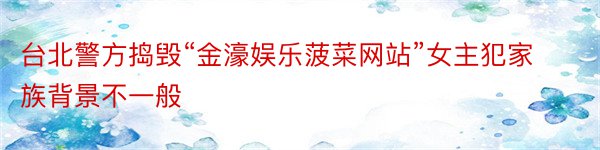 台北警方捣毁“金濠娱乐菠菜网站”女主犯家族背景不一般